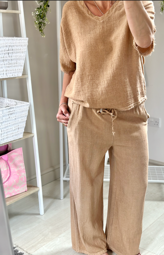 Made in Italy Tan Washed Line Trouser