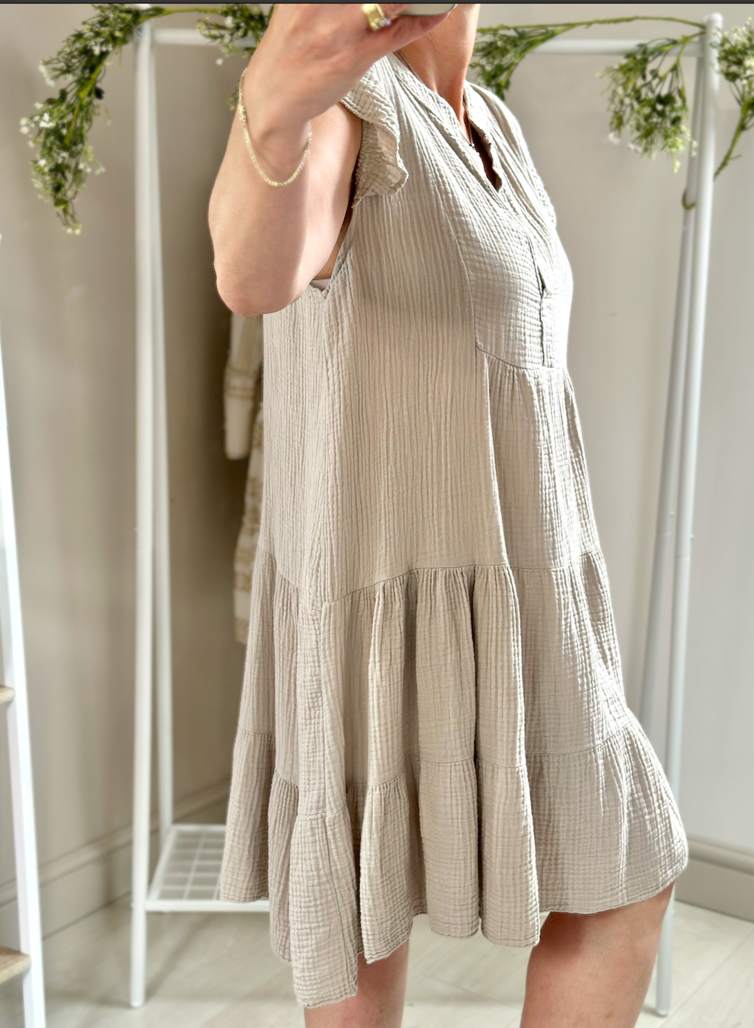 Made in Italy Beige Cheesecloth Smock Dress