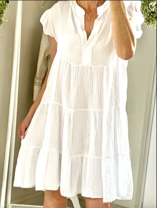 Made in Italy White Cheesecloth Smock Dress, Dress