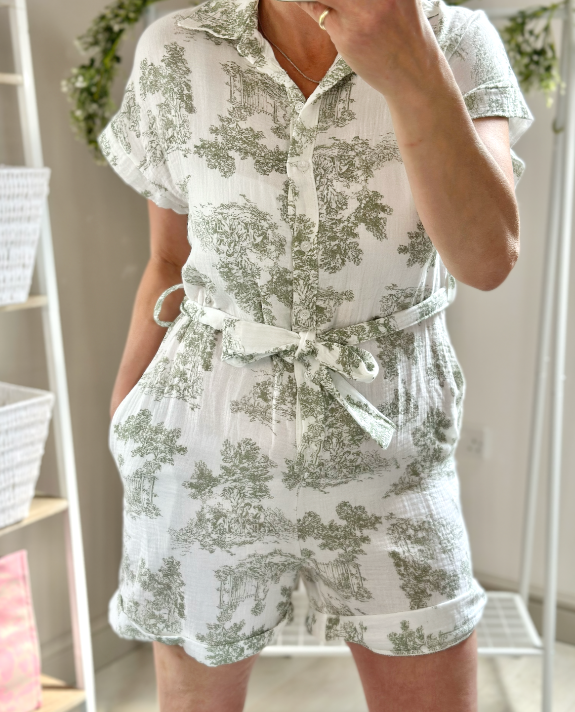 Made in Italy Jungle Print Sage Green Playsuit