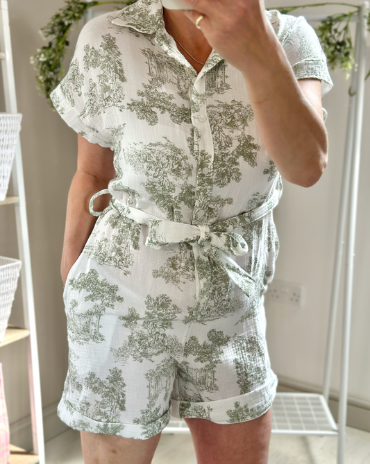 Made in Italy Jungle Print Sage Green Playsuit