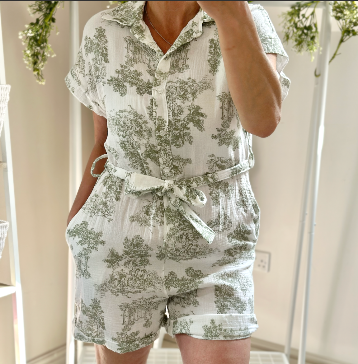 Made in Italy Jungle Print Sage Green Playsuit