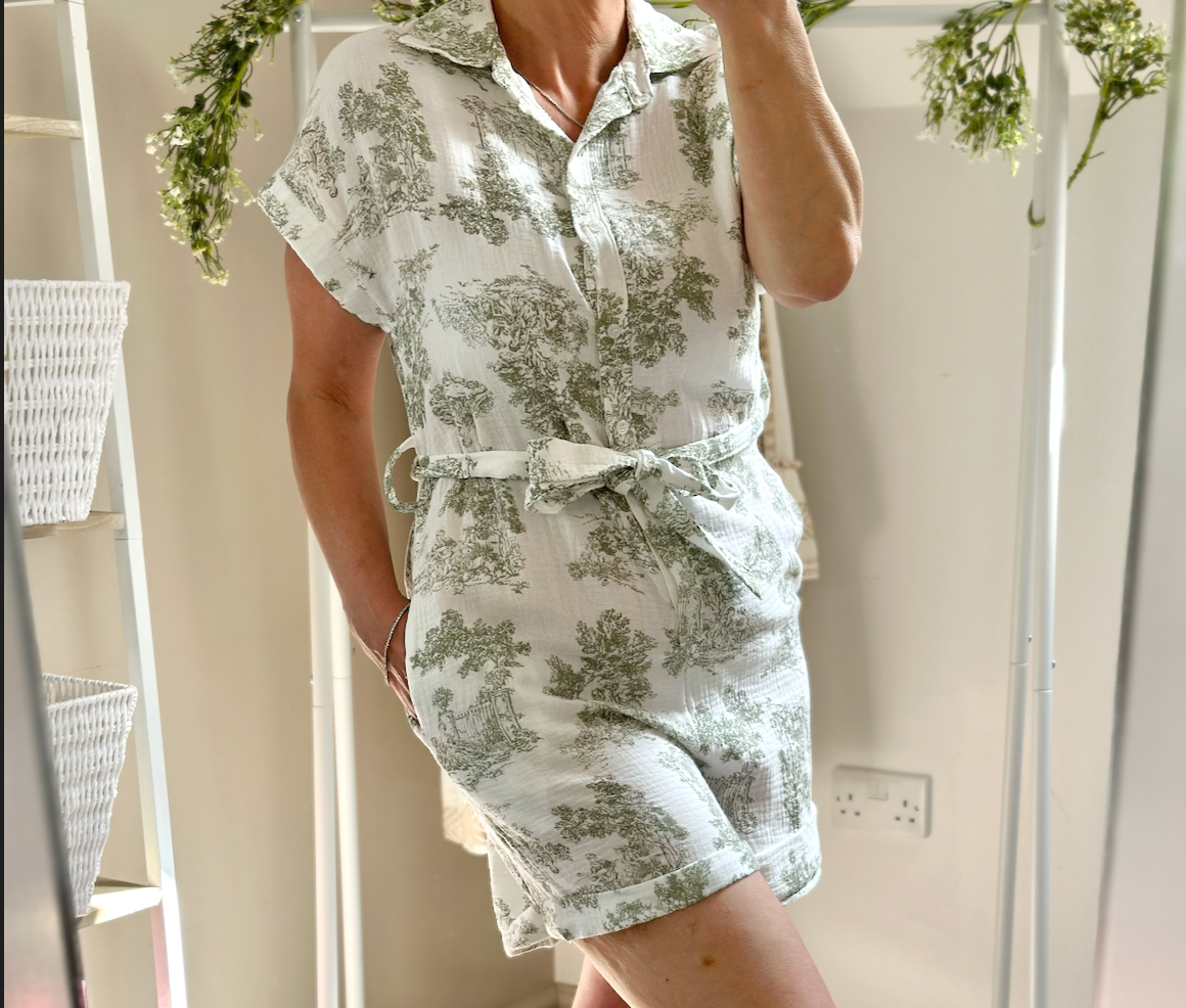 Made in Italy Jungle Print Sage Green Playsuit