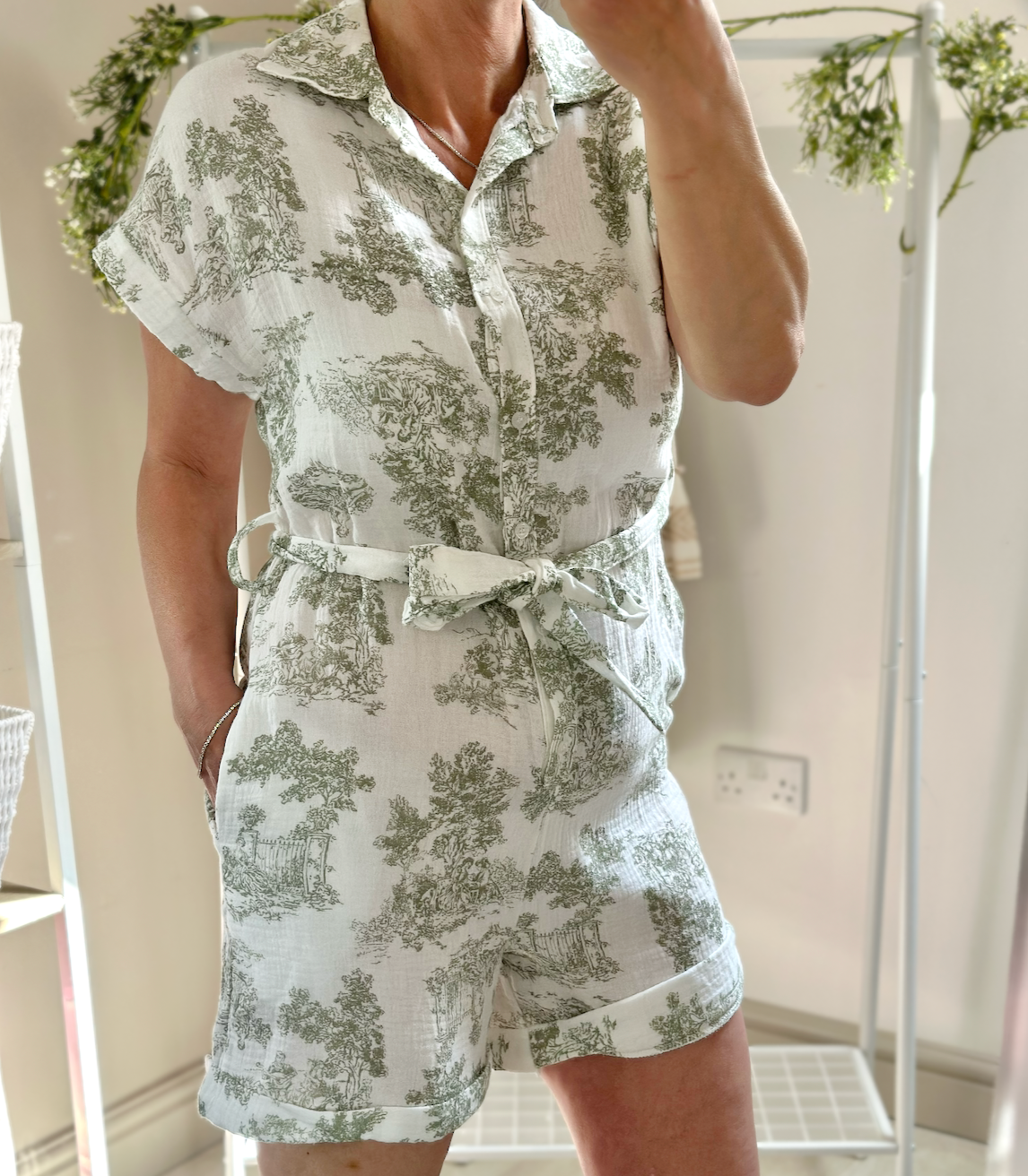 Made in Italy Jungle Print Sage Green Playsuit