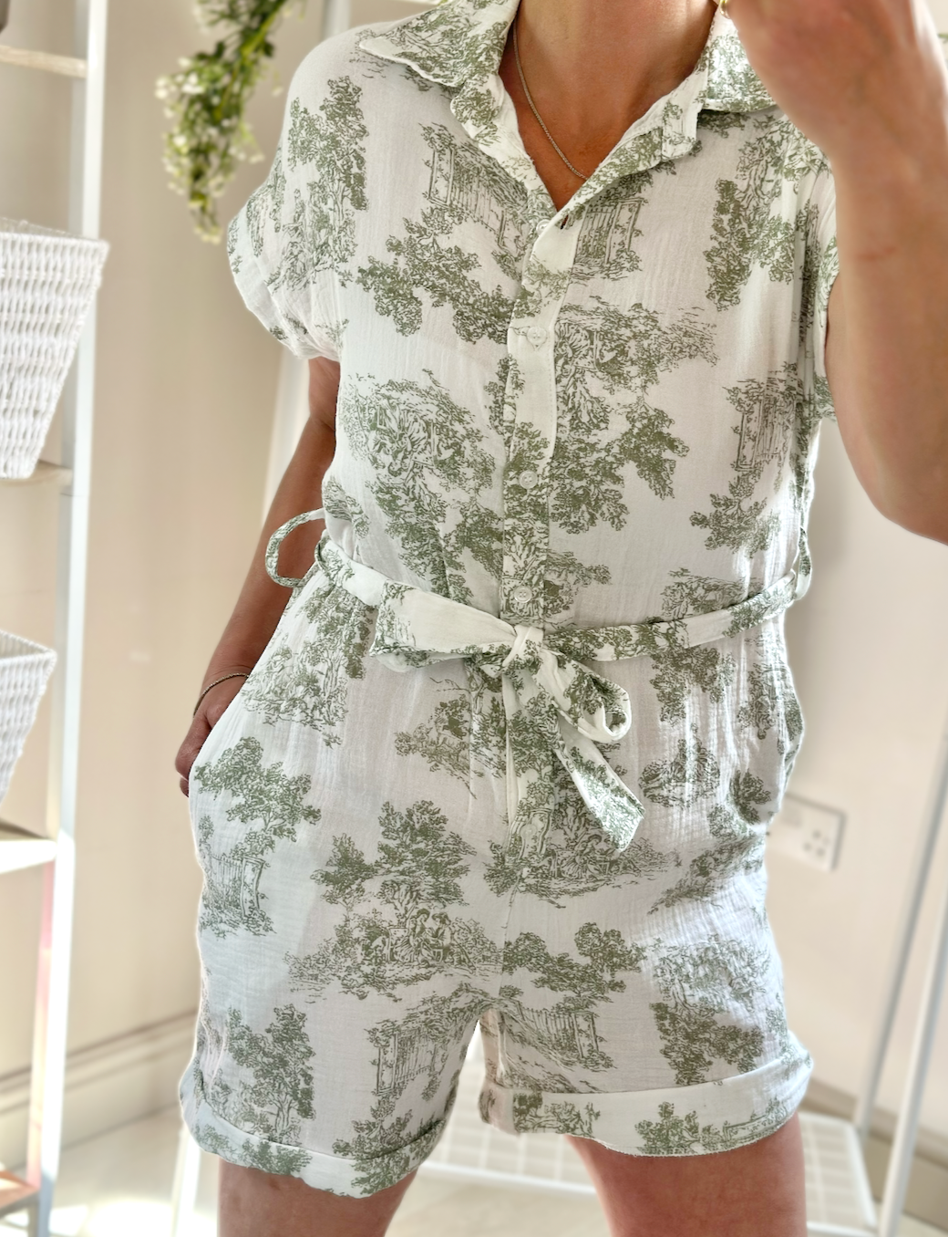 Made in Italy Jungle Print Sage Green Playsuit