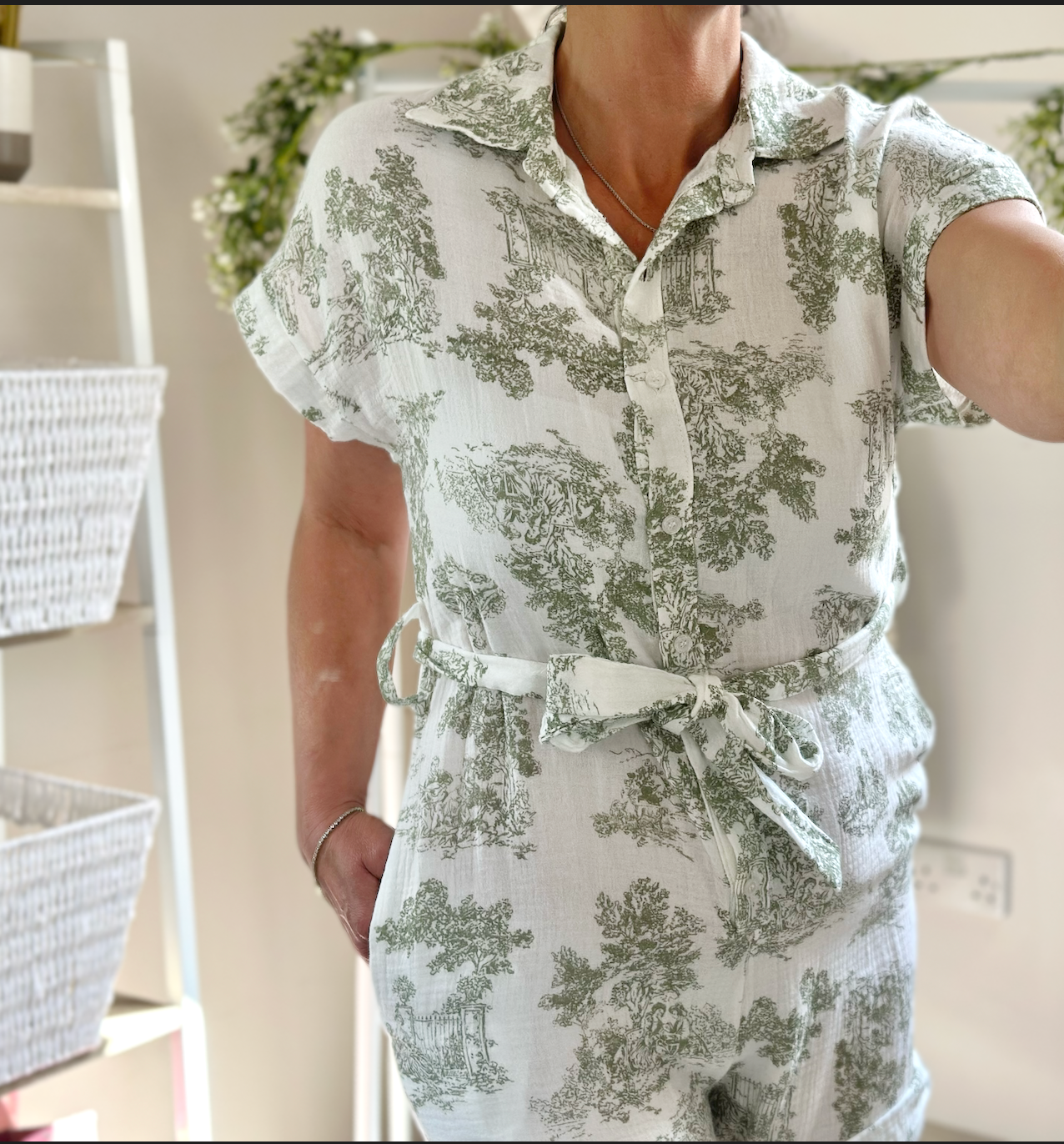 Made in Italy Jungle Print Sage Green Playsuit