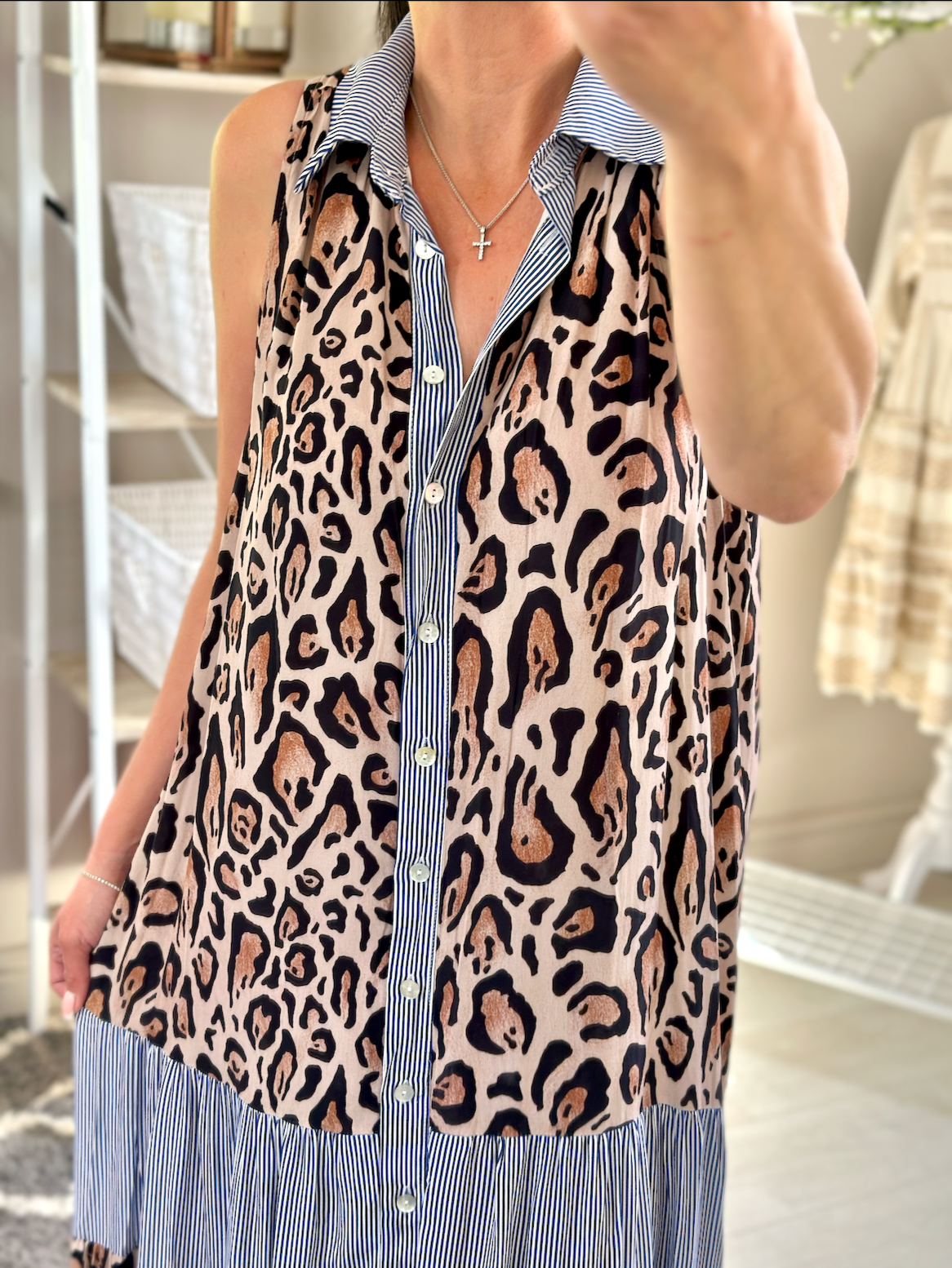 Made in Italy Long Leopard Print Shirt Dress