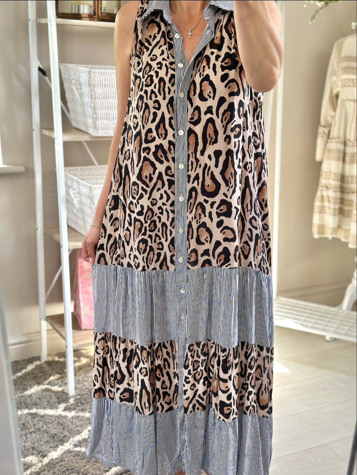Made in Italy Long Leopard Print Shirt Dress