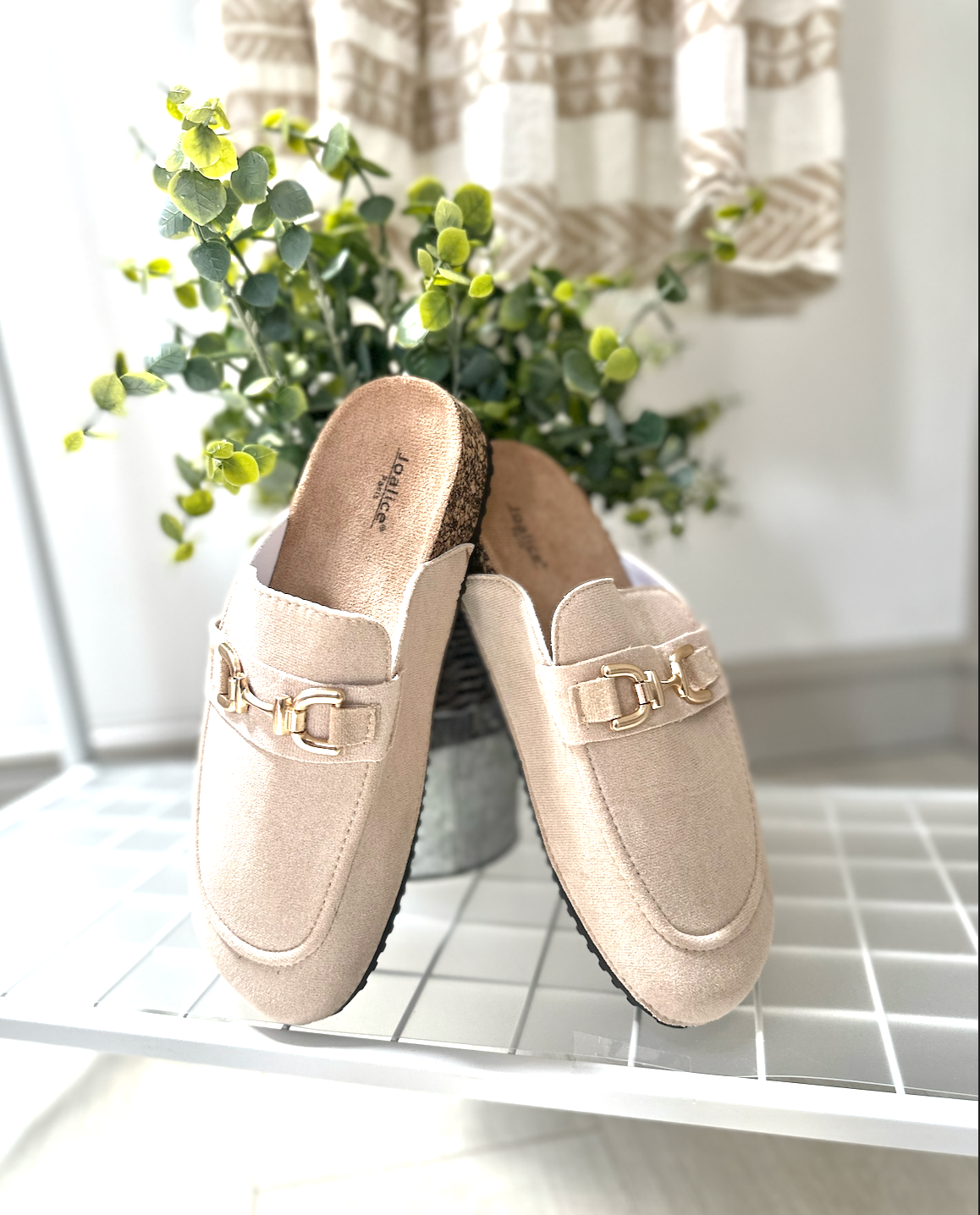 T-Bar Beige Mule, Backless Loafer, Slider