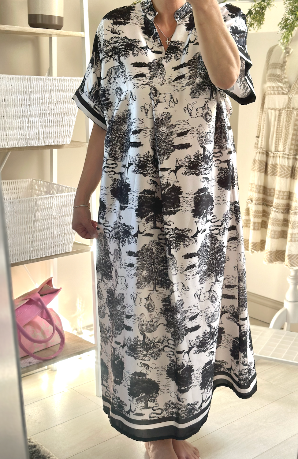 Made in Italy Black and White Woodland Print Long Dress