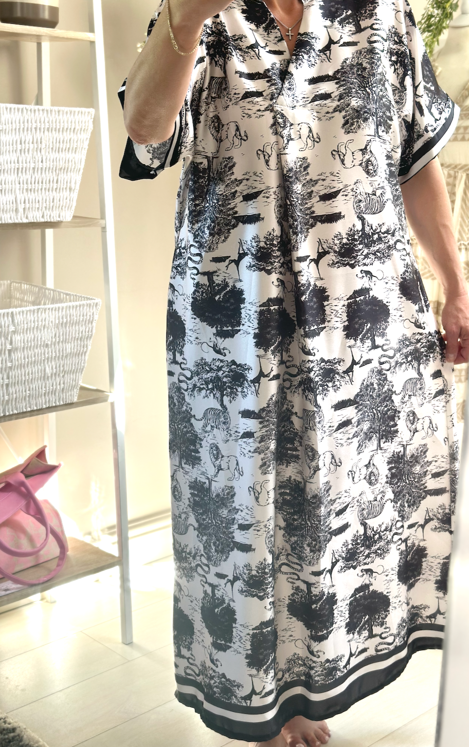 Made in Italy Black and White Woodland Print Long Dress