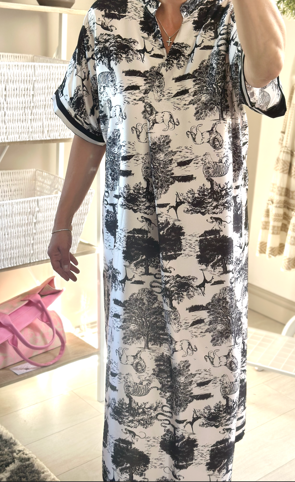 Made in Italy Black and White Woodland Print Long Dress