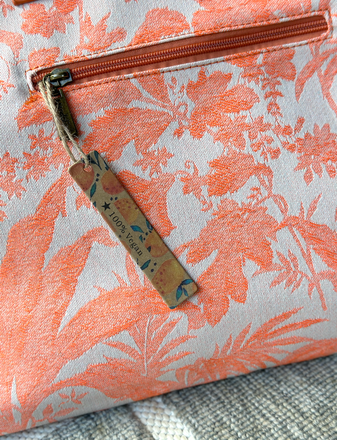 Made in Italy Orange Tapestry Wood Print Bag