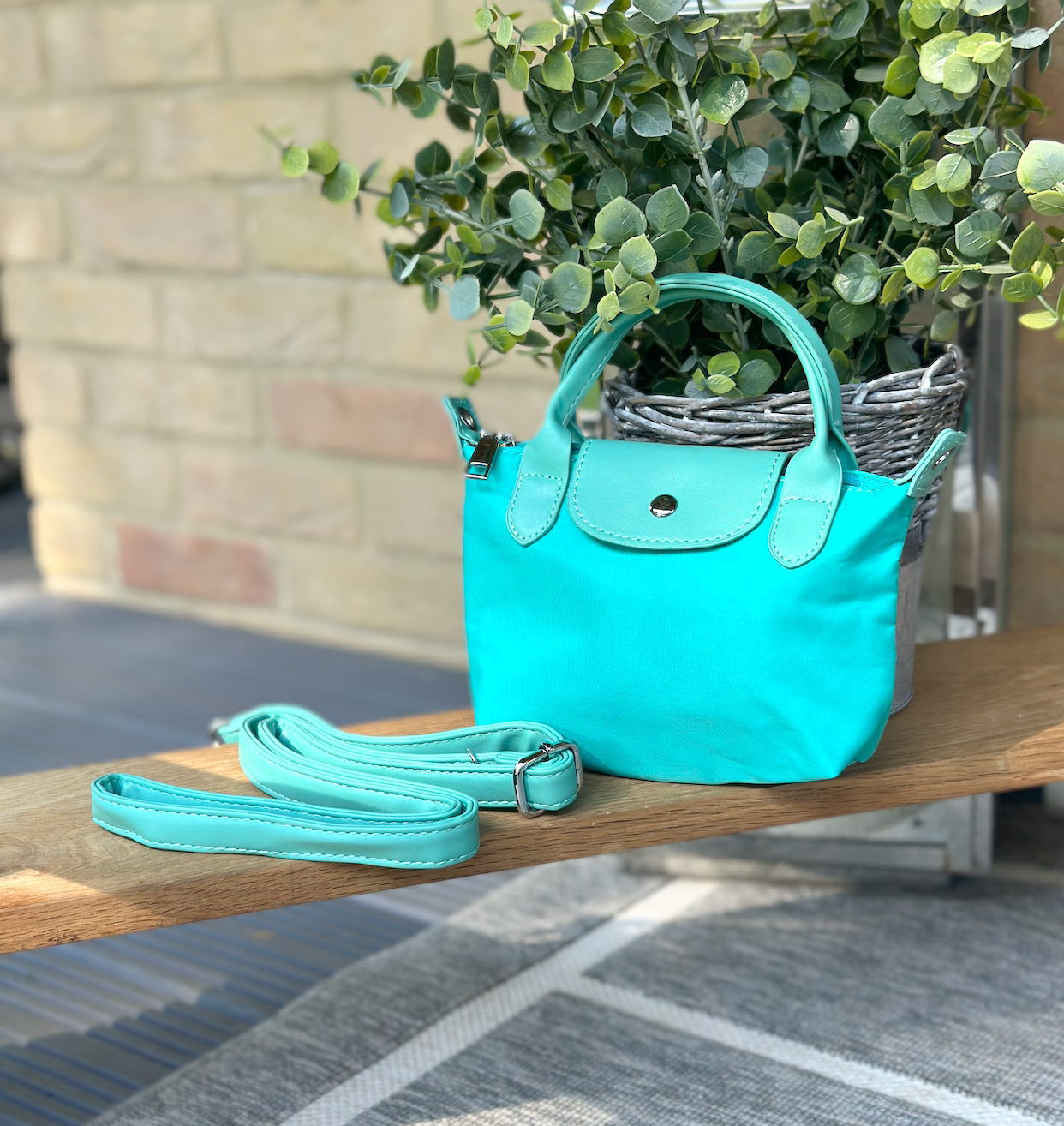 Nylon Teal Blue Mini Phone Crossbody