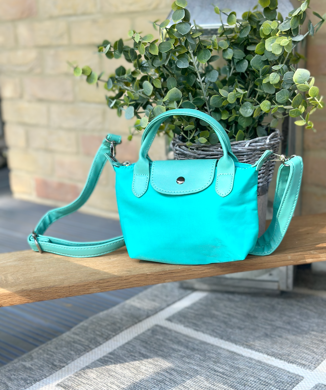 Nylon Teal Blue Mini Phone Crossbody