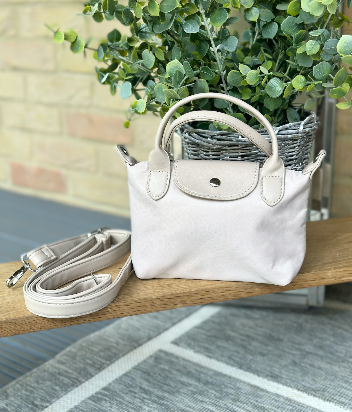 Nylon Beige Mini Phone Crossbody