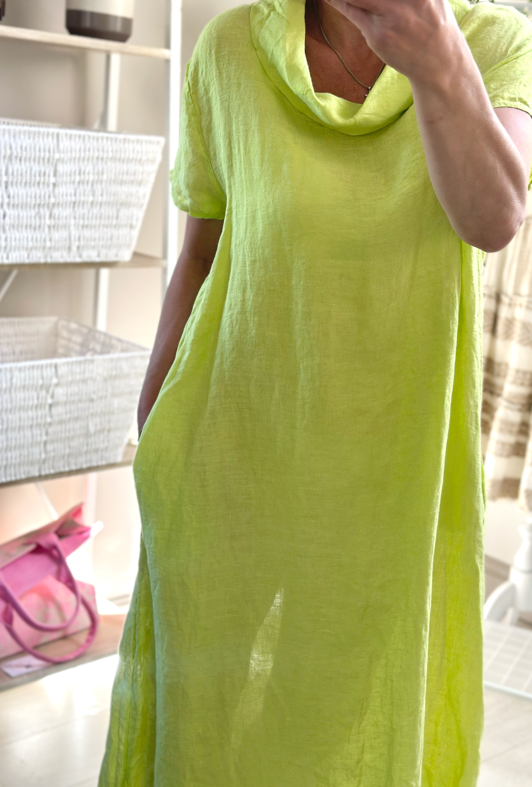 Made in Italy Lime Green Long Linen Dress