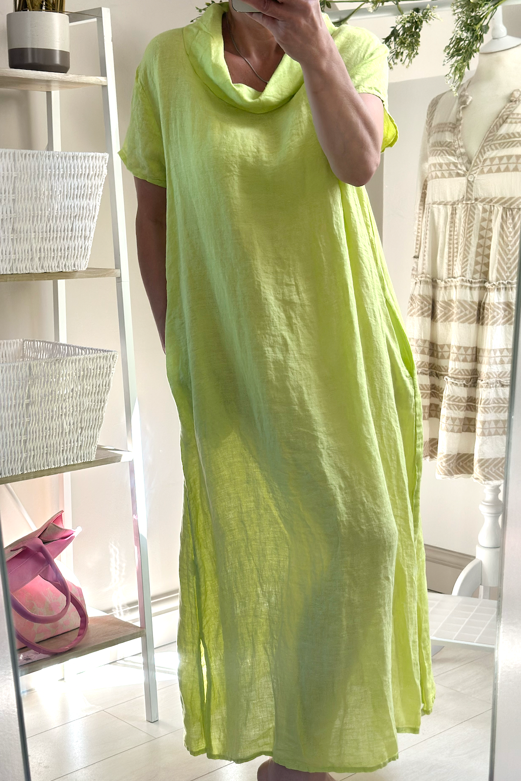 Made in Italy Lime Green Long Linen Dress