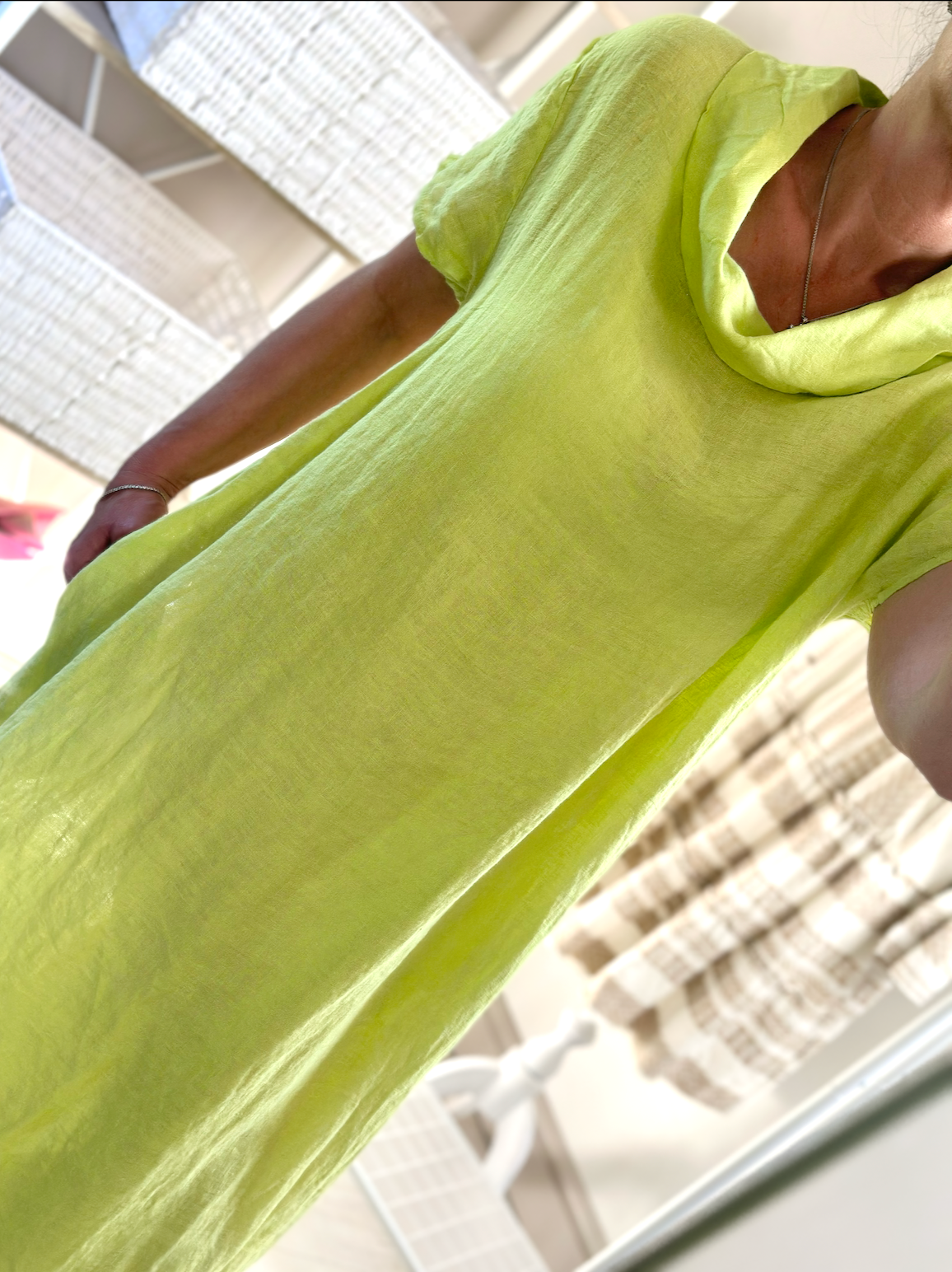 Made in Italy Lime Green Long Linen Dress