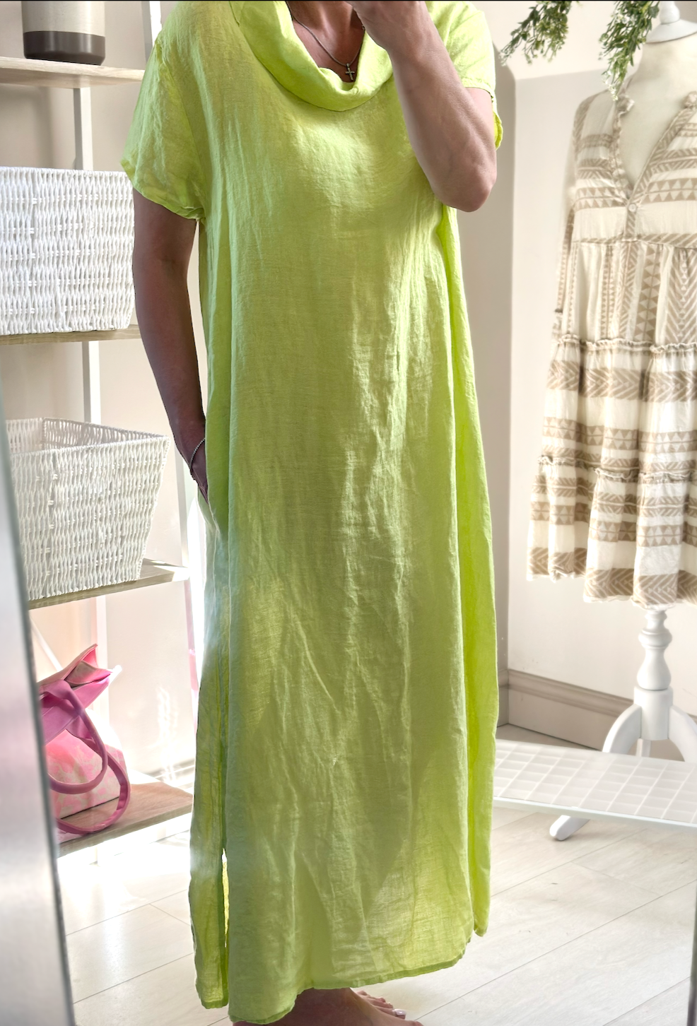 Made in Italy Lime Green Long Linen Dress