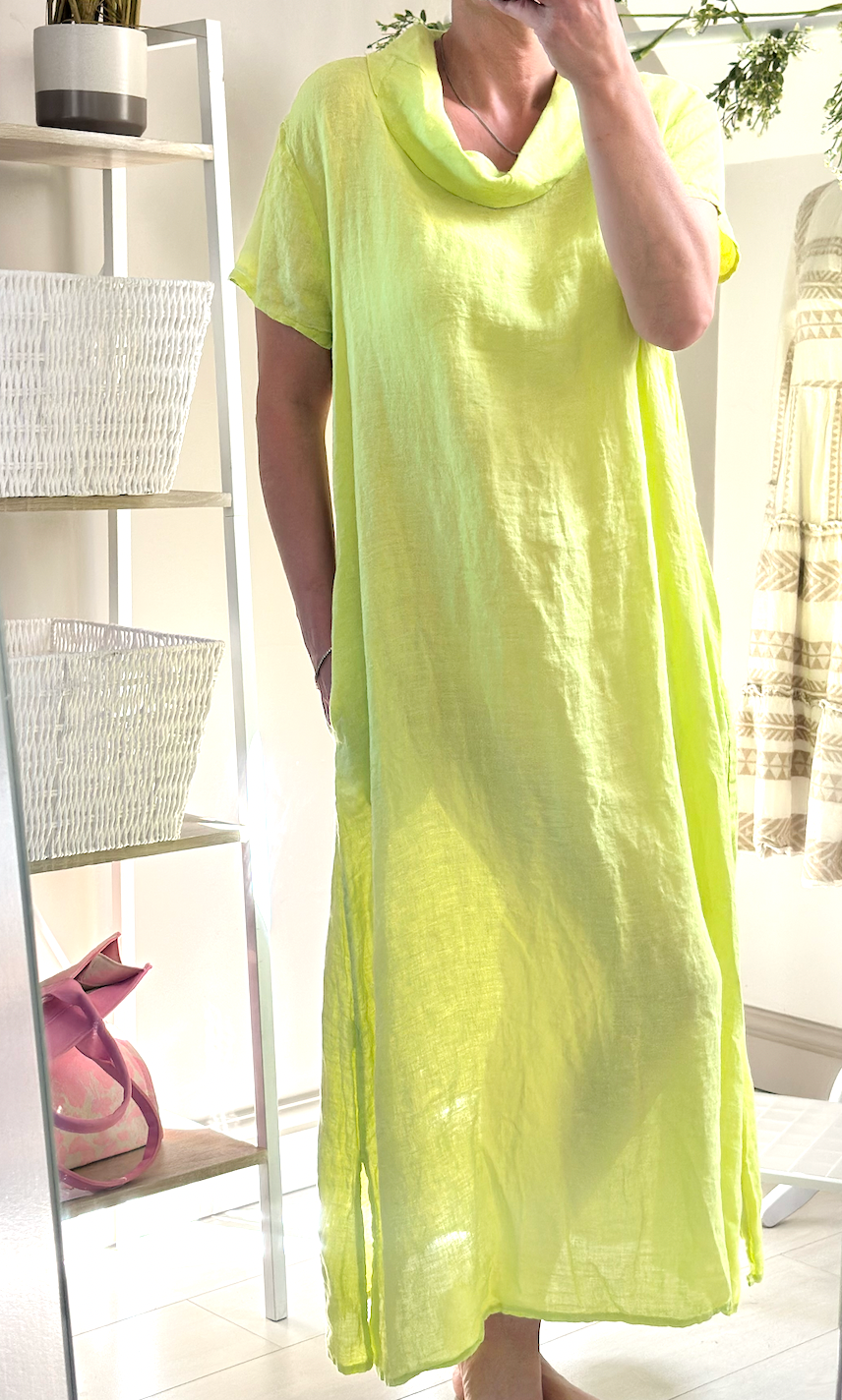 Made in Italy Lime Green Long Linen Dress