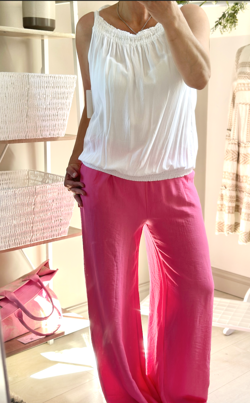 Made in Italy Pink Wide Leg Pocket Drawstring Trousers