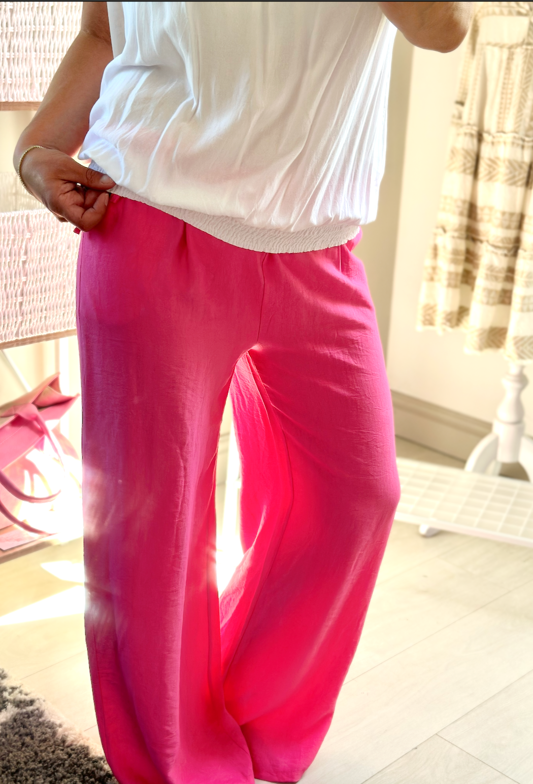 Made in Italy Pink Wide Leg Pocket Drawstring Trousers