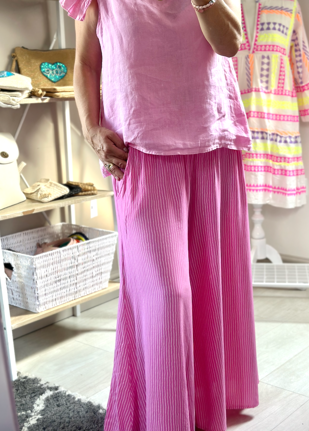 Made in Italy Pink Pinstripe Wide Leg Trouser