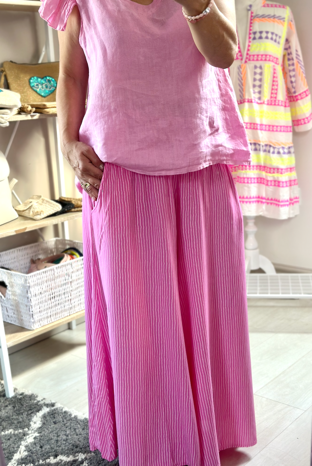 Made in Italy Pink Pinstripe Wide Leg Trouser