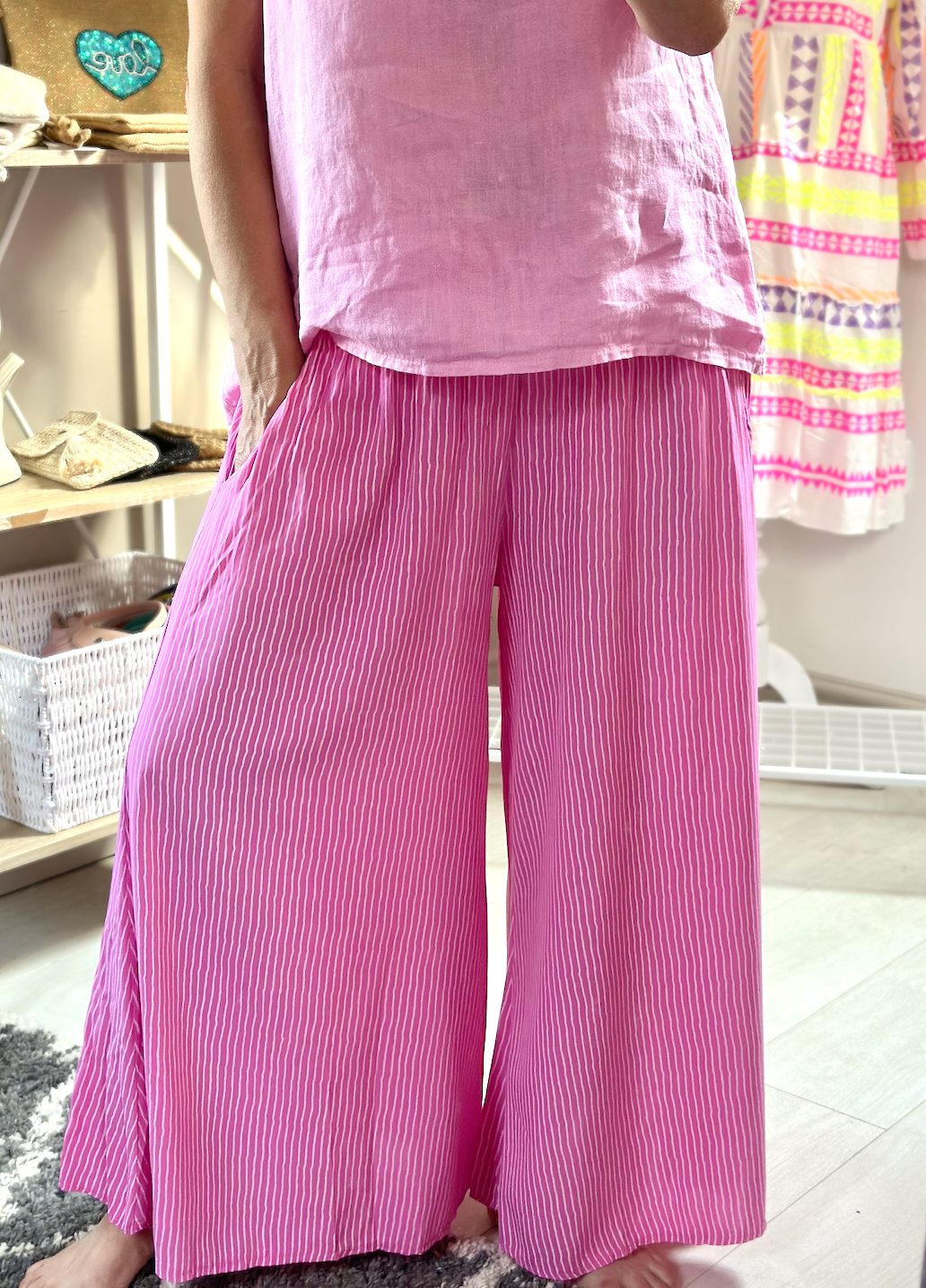 Made in Italy Pink Pinstripe Wide Leg Trouser