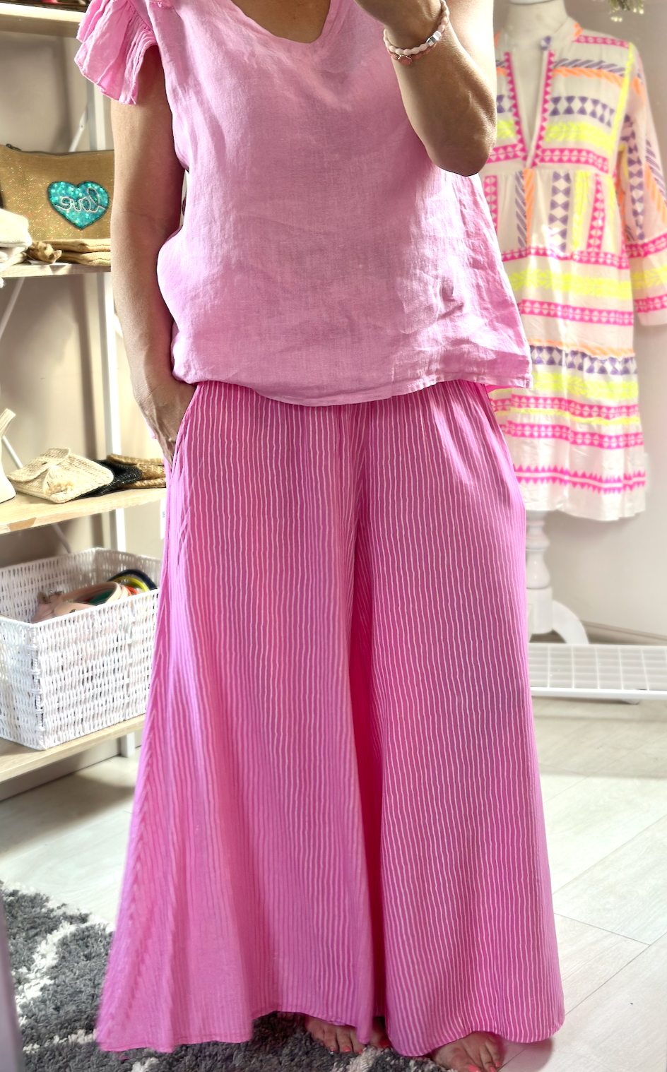 Made in Italy Pink Pinstripe Wide Leg Trouser