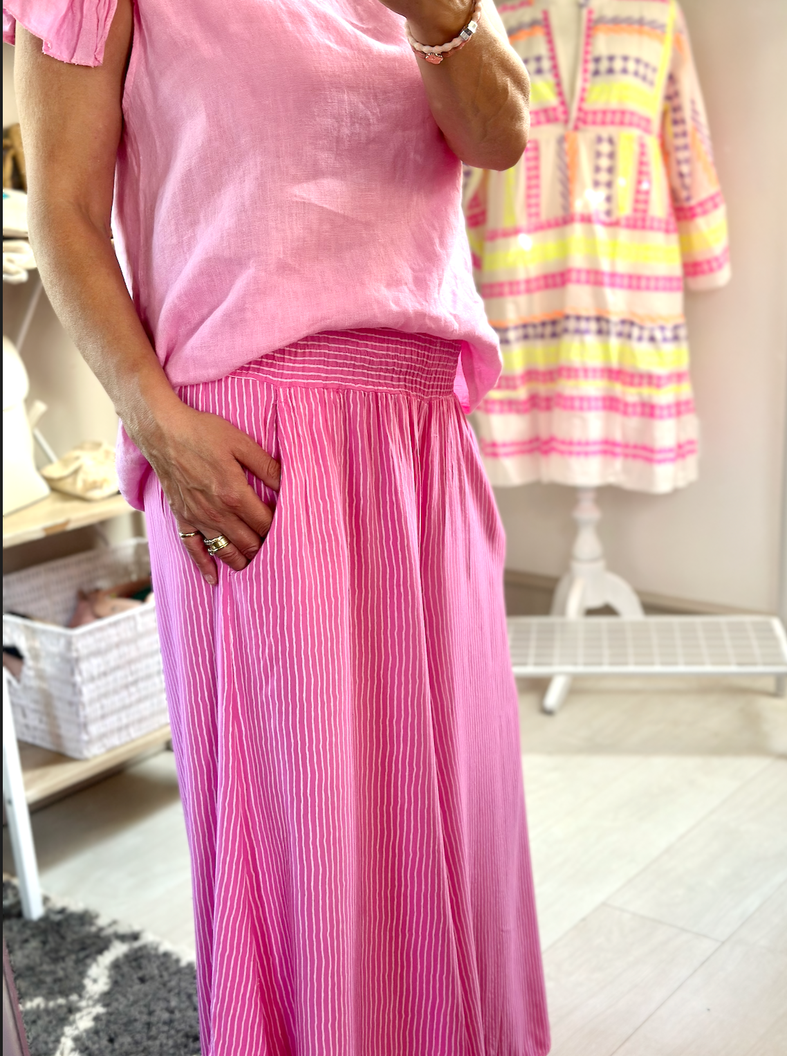 Made in Italy Pink Pinstripe Wide Leg Trouser