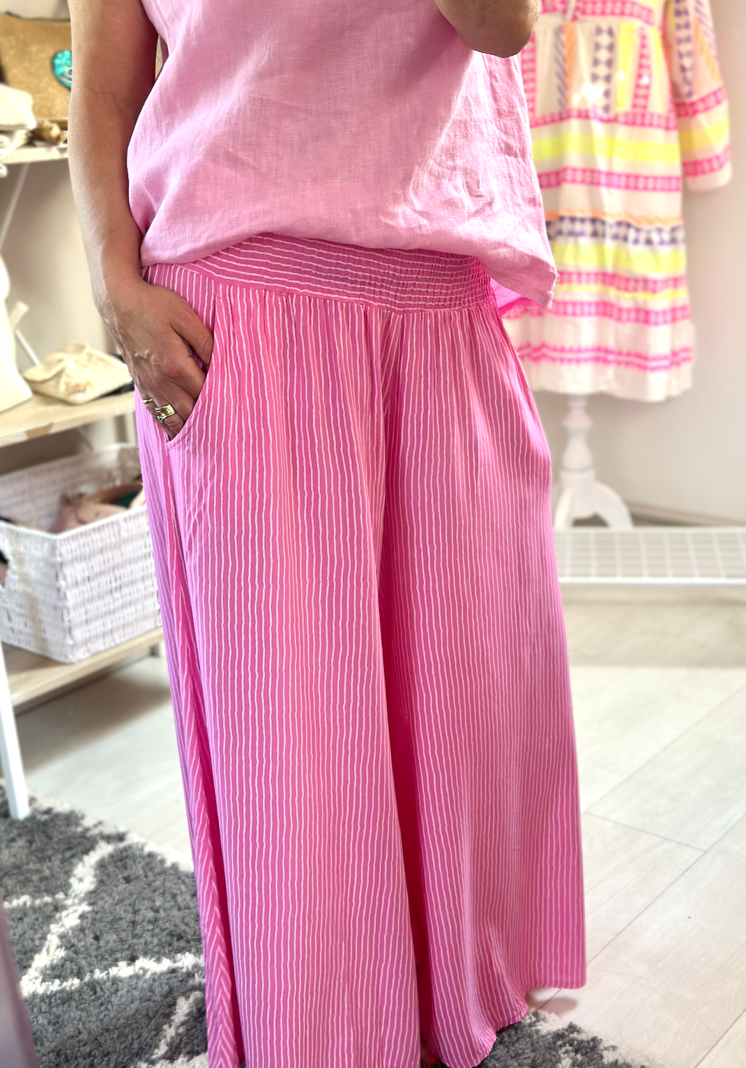 Made in Italy Pink Pinstripe Wide Leg Trouser