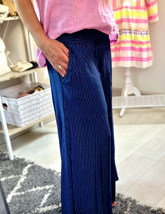 Made in Italy Navy Pinstripe Wide Leg Trouser