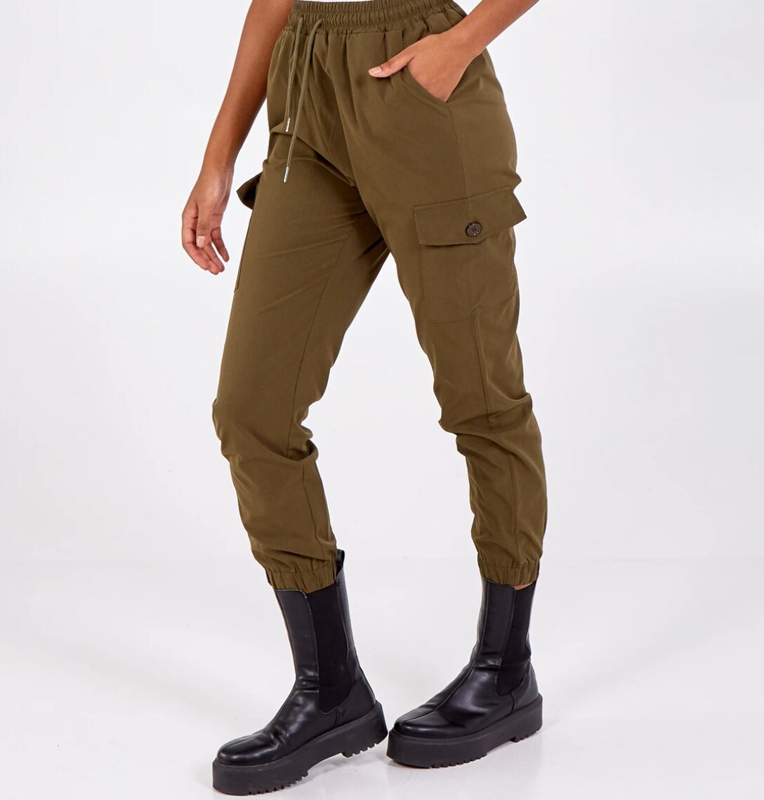 Made in Italy Khaki Cargo Cuffed Jogger With Side Pockets