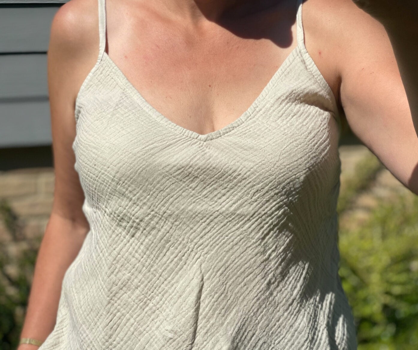Made in Italy Stone Cheesecloth V-Neck Vest Top
