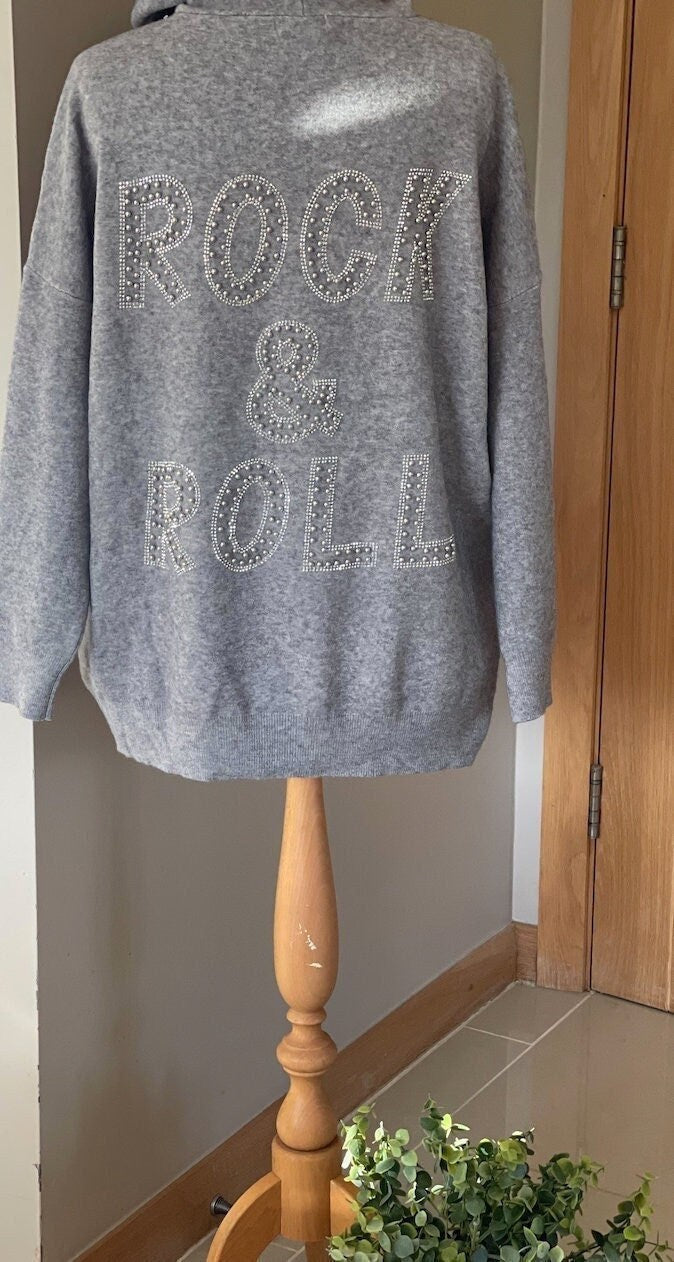 Made in Italy Ultimate Grey Rock and Roll Pearl Hoodie Loungewear