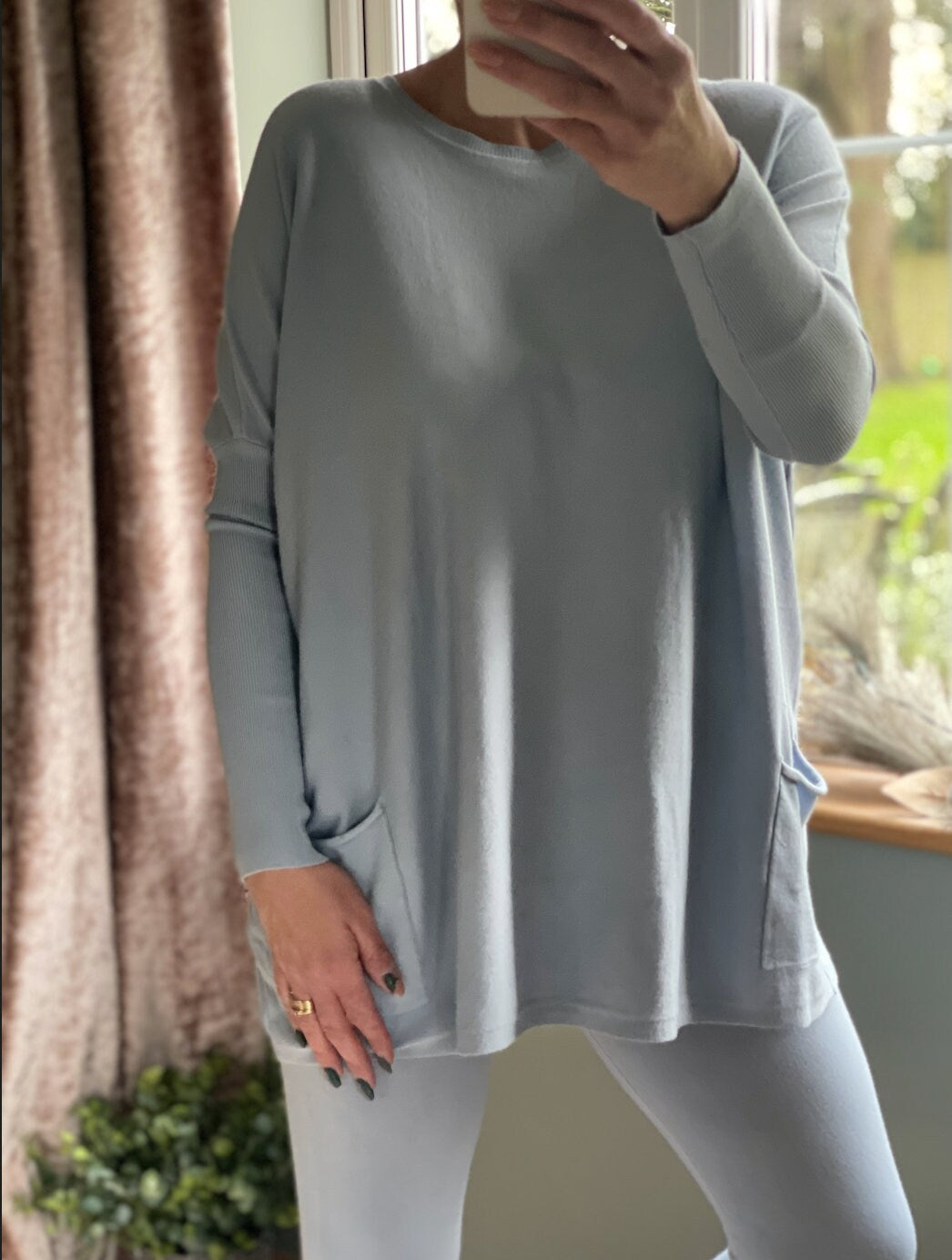 Made in Italy Baby Blue Crew Neck Batwing With Pockets Lounge Set