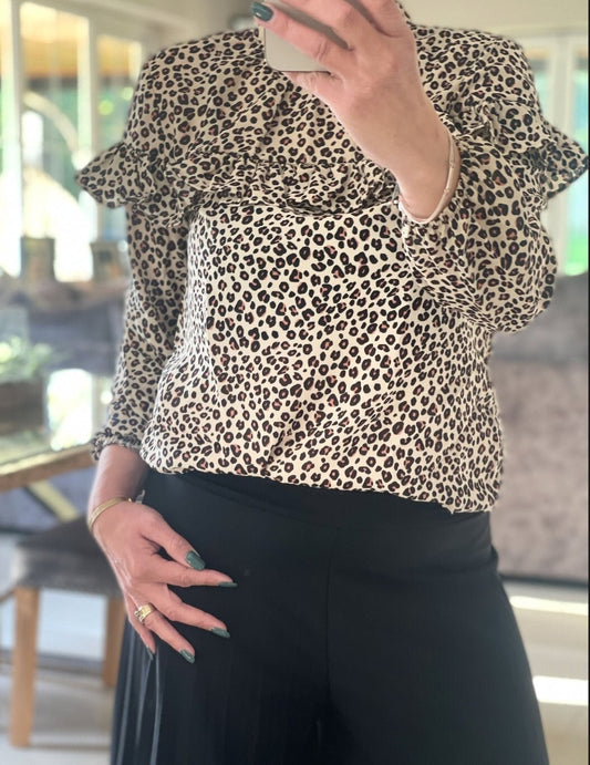 Leopard Print Frilly Blouse