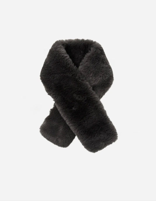 Dark Grey Short Tuck Through Faux Fur, Scarf, Faux Fur Collar