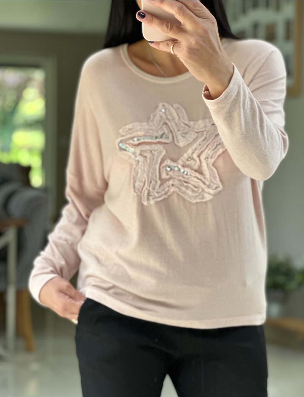 Made in Italy Dusky Pink Star Sweater, Top, Pullover, One Size