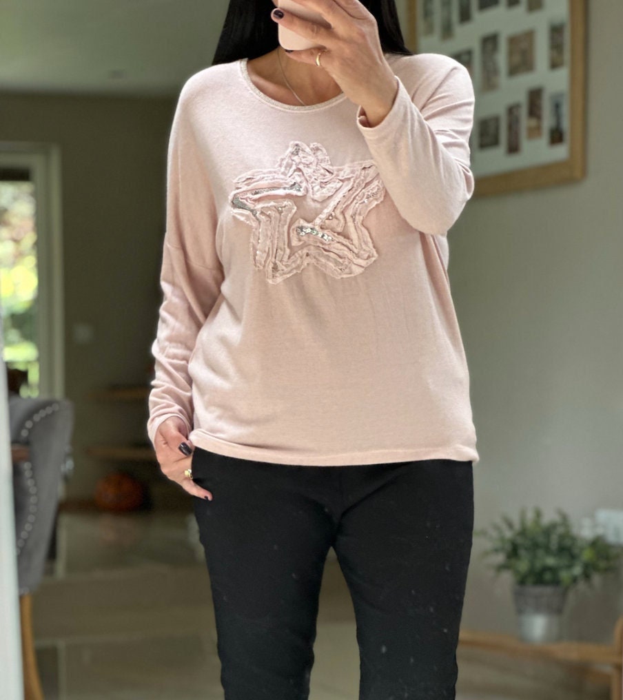 Made in Italy Dusky Pink Star Sweater, Top, Pullover, One Size