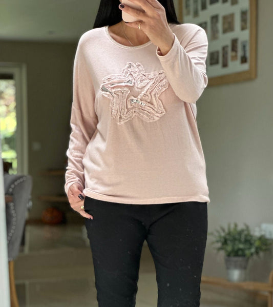 Made in Italy Dusky Pink Star Sweater, Top, Pullover, One Size