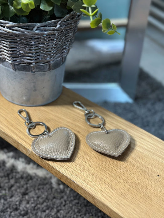 Leather Heart Stone Keyring/Fob for Bag or Keys, Genuine Textured Leather,