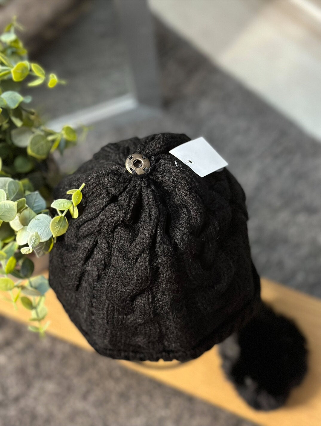 Black Cable Knit Faux Fur Pom Pom Cable Knit, Bobble Hat