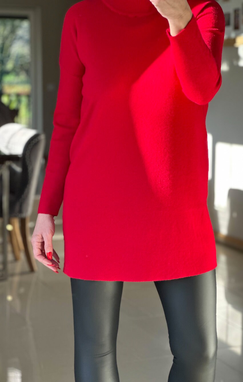 Made in Italy Knitted Red High Neck Jumper, Pullover, Dress Jumper