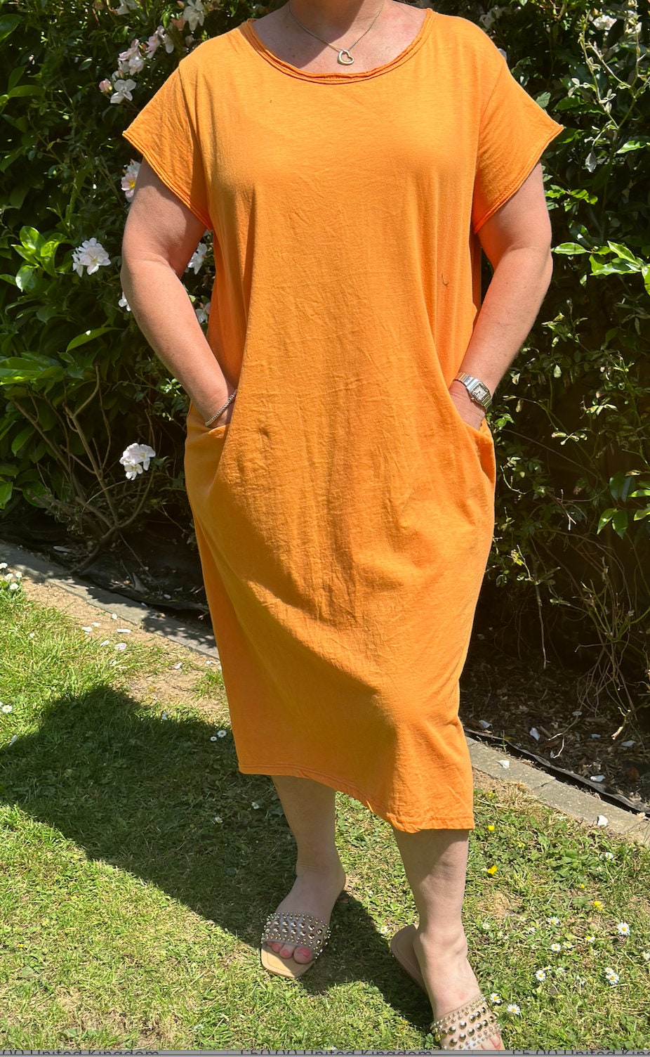 Plus Size Orange Made in Italy Italian Cotton Oversized Jersey Dress, Tunic