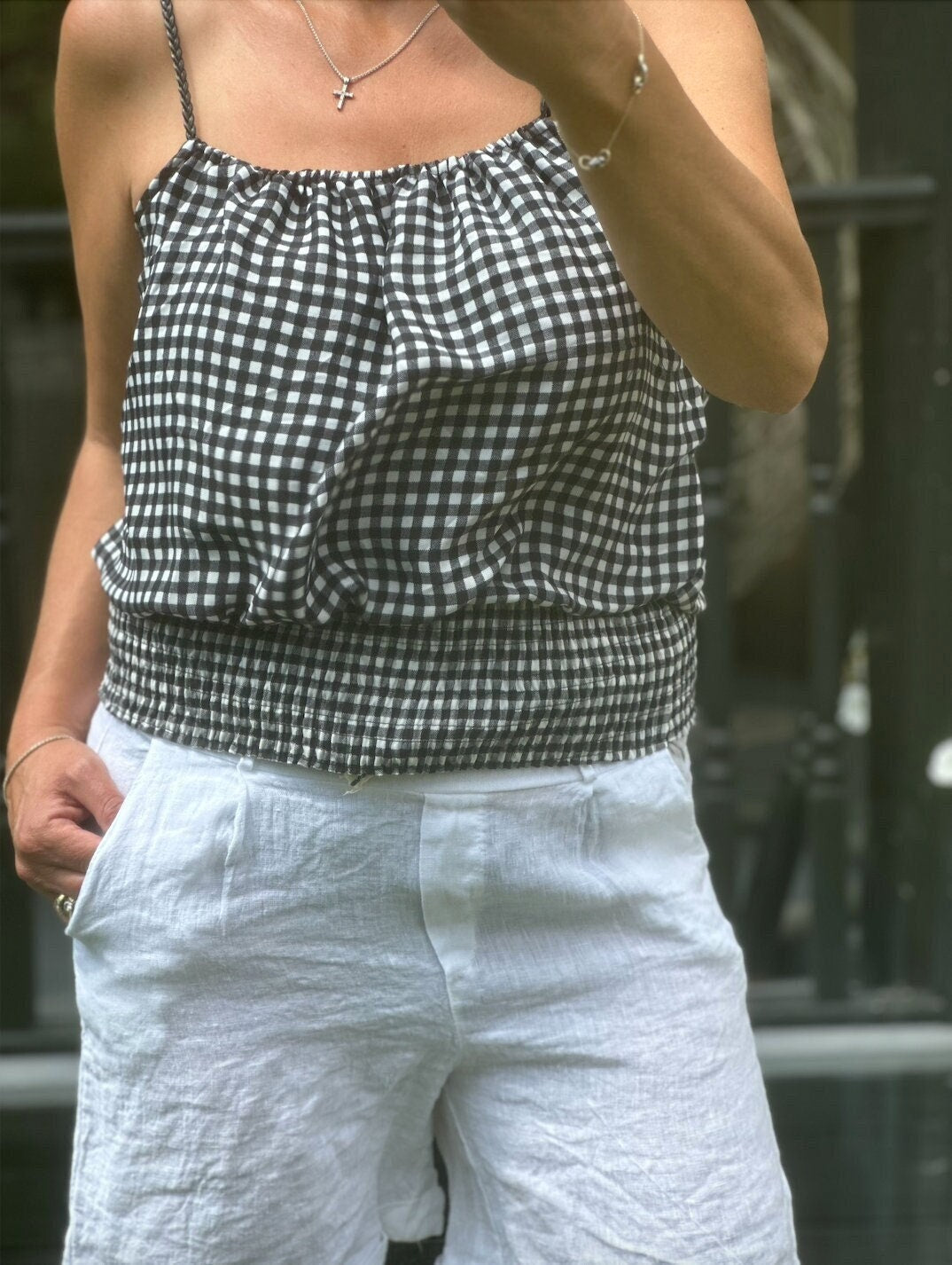 Made in Italy Black and White Gingham Check Strappy Vest, Top, Blouse