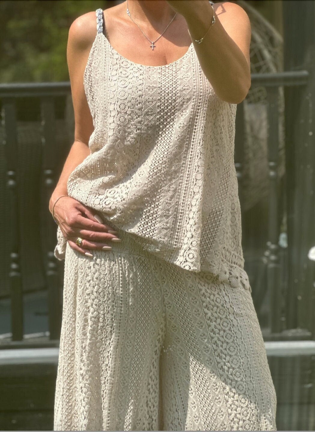 Made in Italy Stone Crochet Lined Vest, Blouse, Top