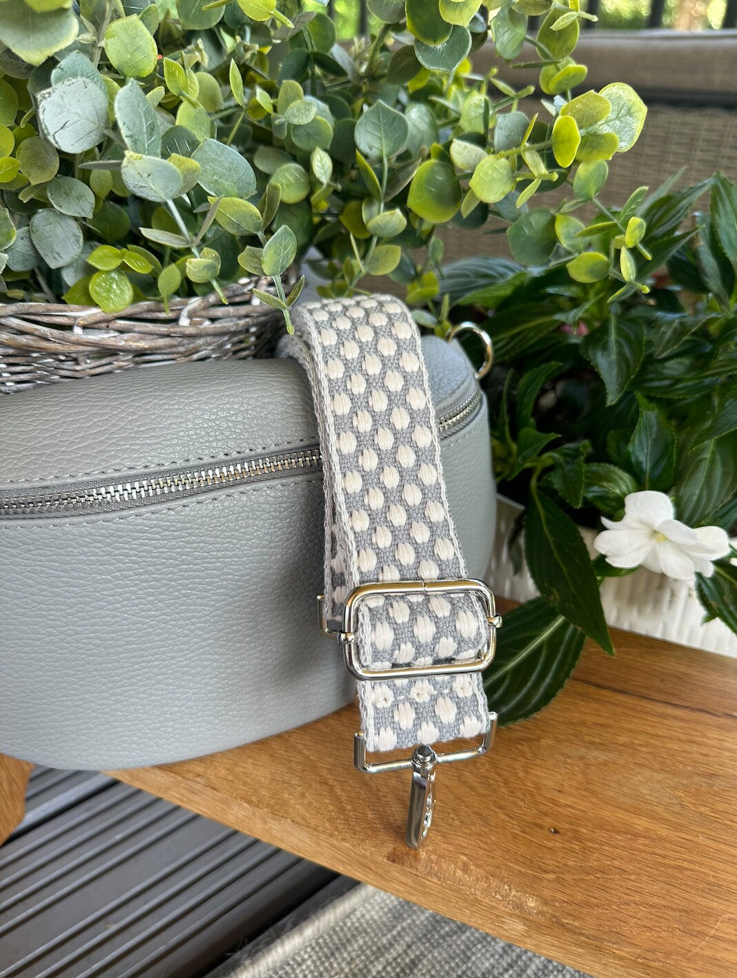 Polka Dot Grey Handbag Strap Detachable Strap Crossbody Long Strap Clip on Bag Strap